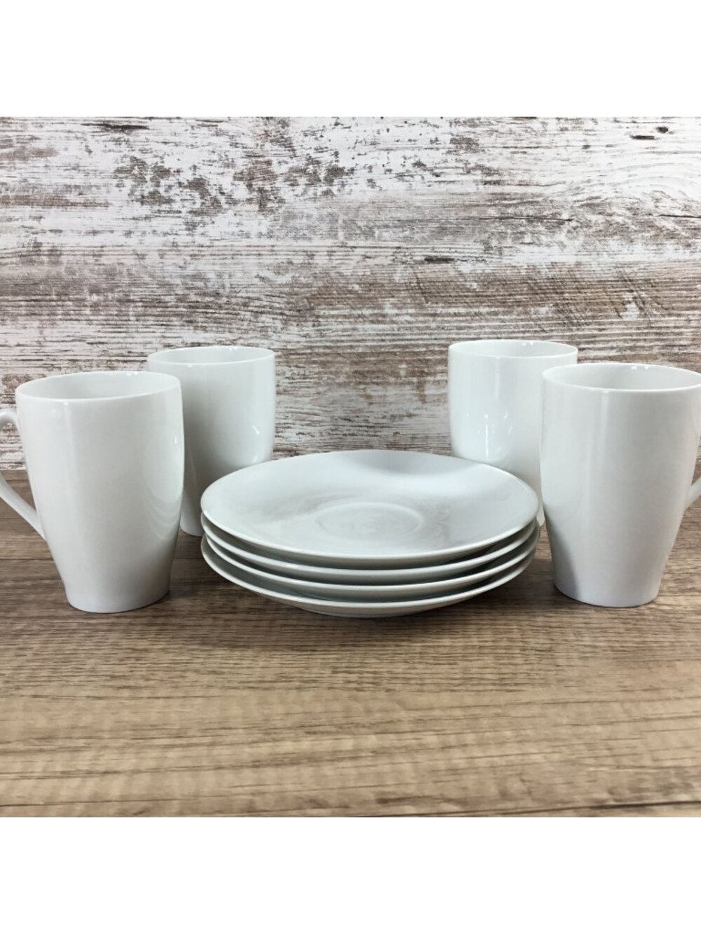 Mosa Select White Porcelain Coffee Mugs & Saucers Set of 4 Mid-Century Modern